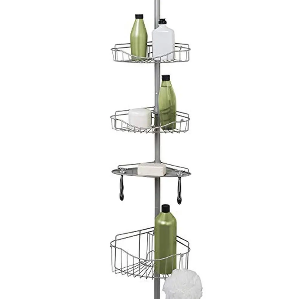 

Adjustable Tension Shower Caddy with 4 Rust Resistant Baskets Soap Tray Hang Hooks Satin Nickel 60-97