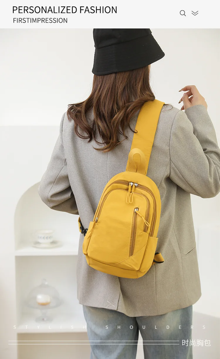 Neue Einfarbig Lässige Umhängetasche Leichte Wasserdichte Nylon Unisex Schulter Sling Rucksack Große Kapazität Reisetasche – Detail 3