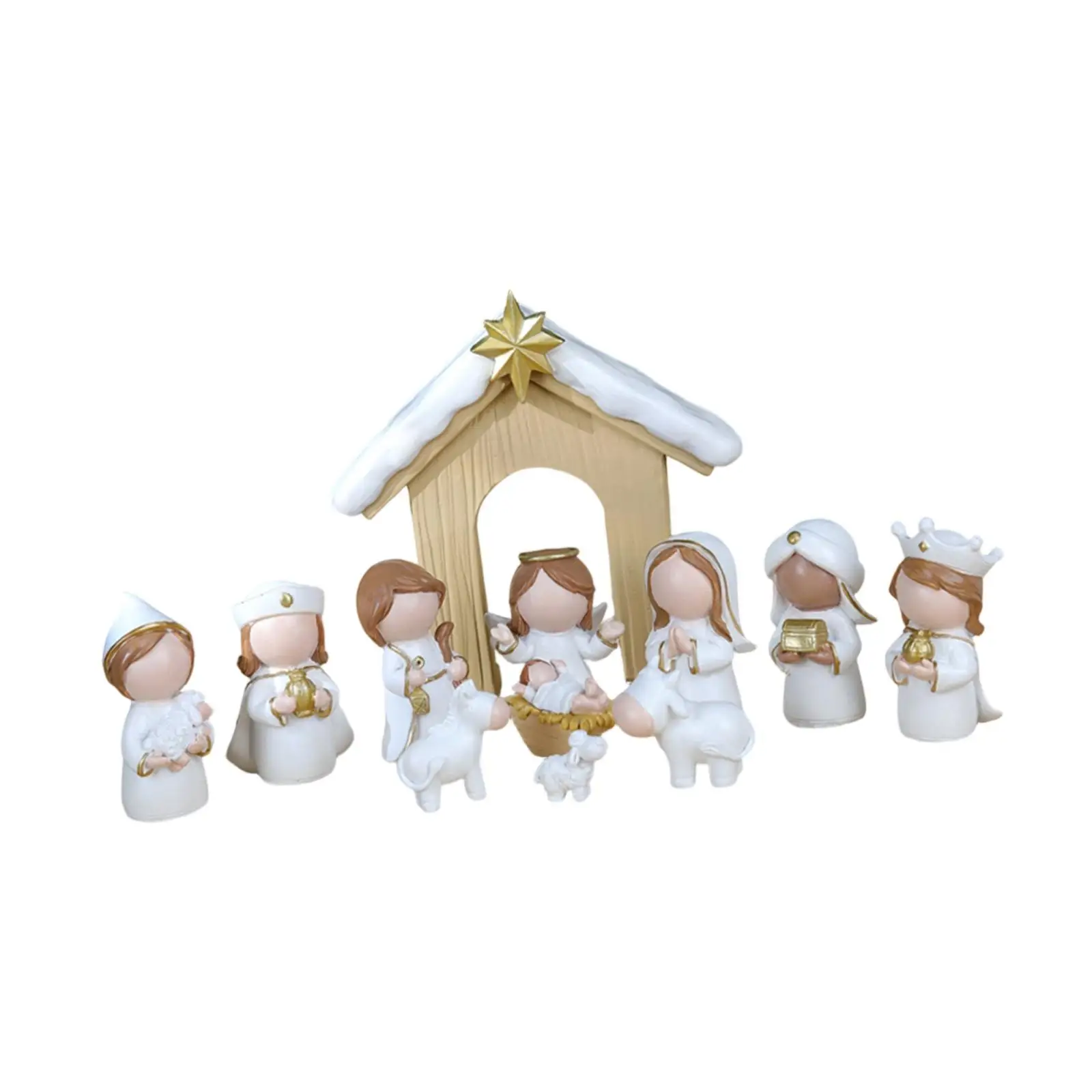 Jesus Figurine Resin Nativity Scene Holy Family Statue Decorative Tabletop Figurines for Christmas Holiday Home Interior