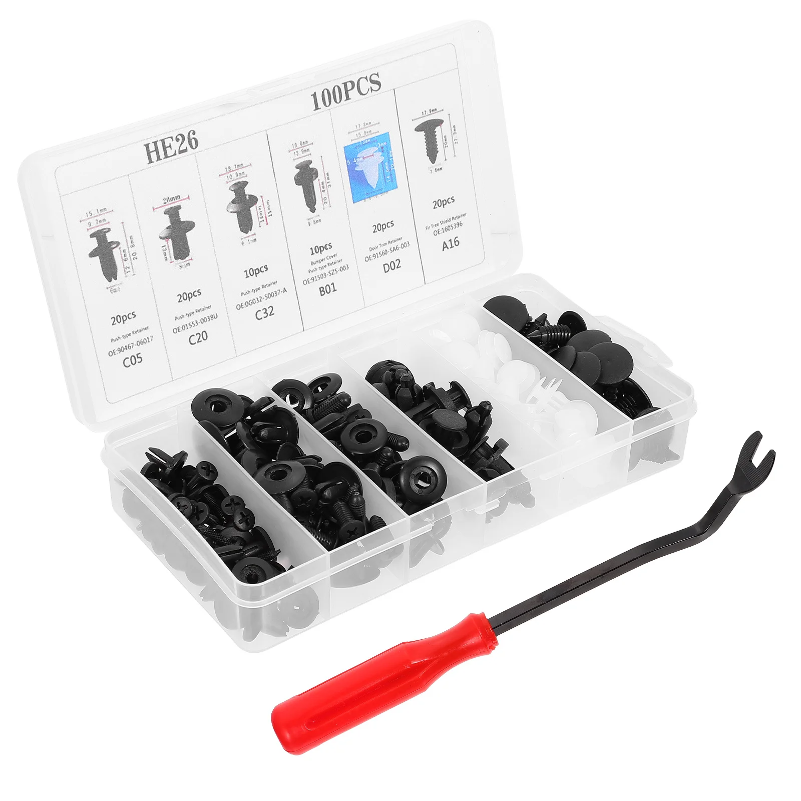 

100Pcs Car Push Type Retainer Clips Kit Common Sizes Storage Box Vehicle Bumper Fasteners Auto Push Rivet Clip Car Supplies