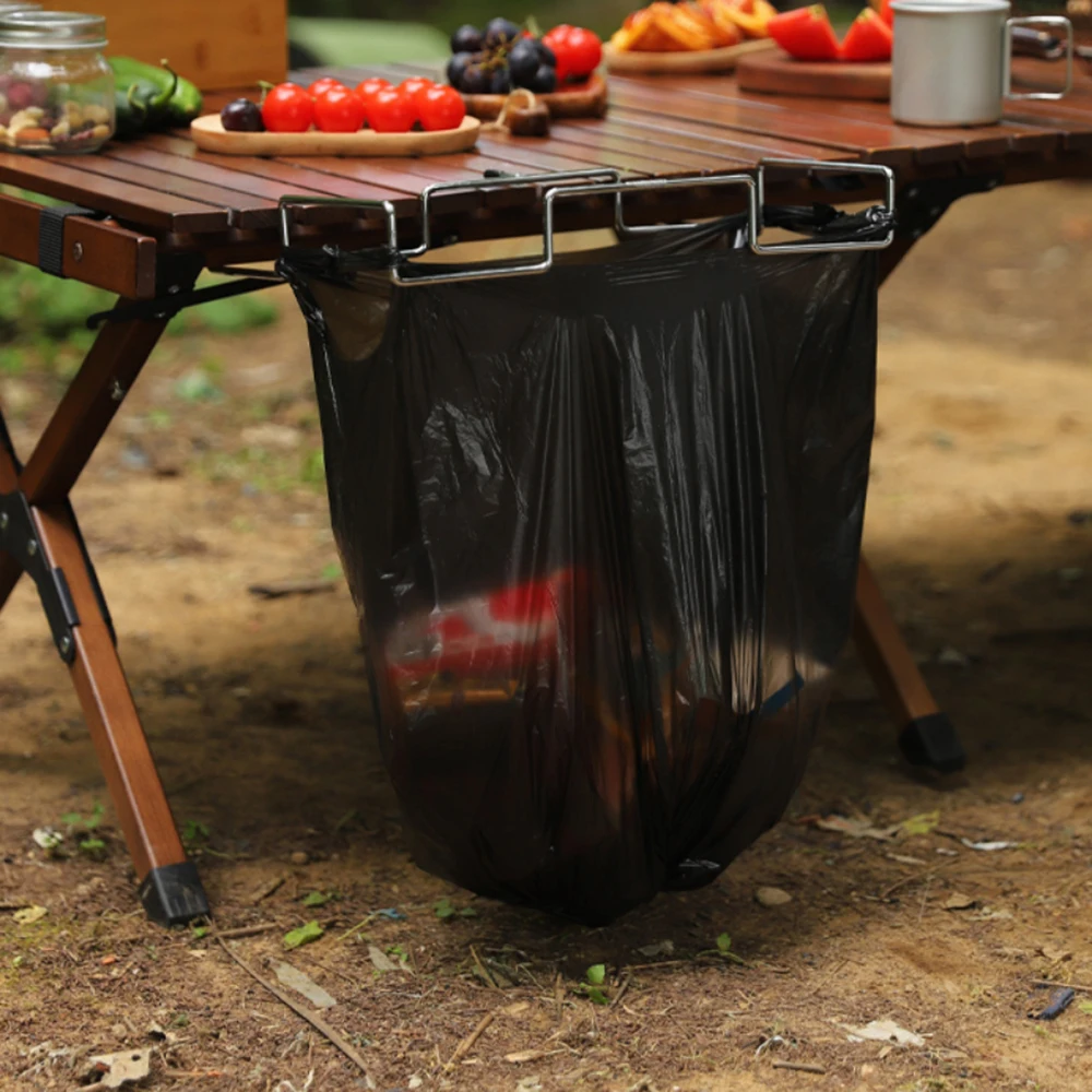 1 قطعة حامل القمامة التخييم الفولاذ المقاوم للصدأ كيس النفايات شماعات طاولة قابلة للطي رف في الهواء الطلق نزهة الشواء الرف قوس أداة #4