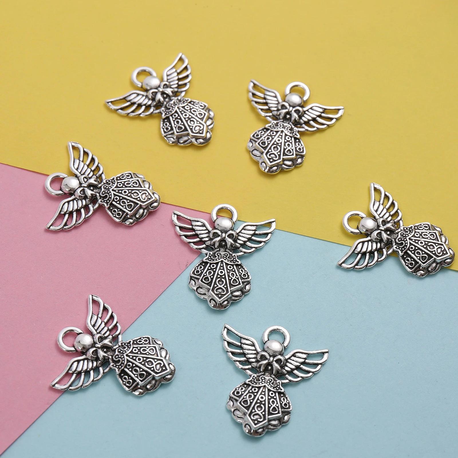 15 Hollow Angel Charms with Skirts, Double-Layered Winged Cherub Vintage Pendants, Suitable for DIY Bracelets, Necklaces, Earrings, and Handmade Beaded Jewelry Accessories