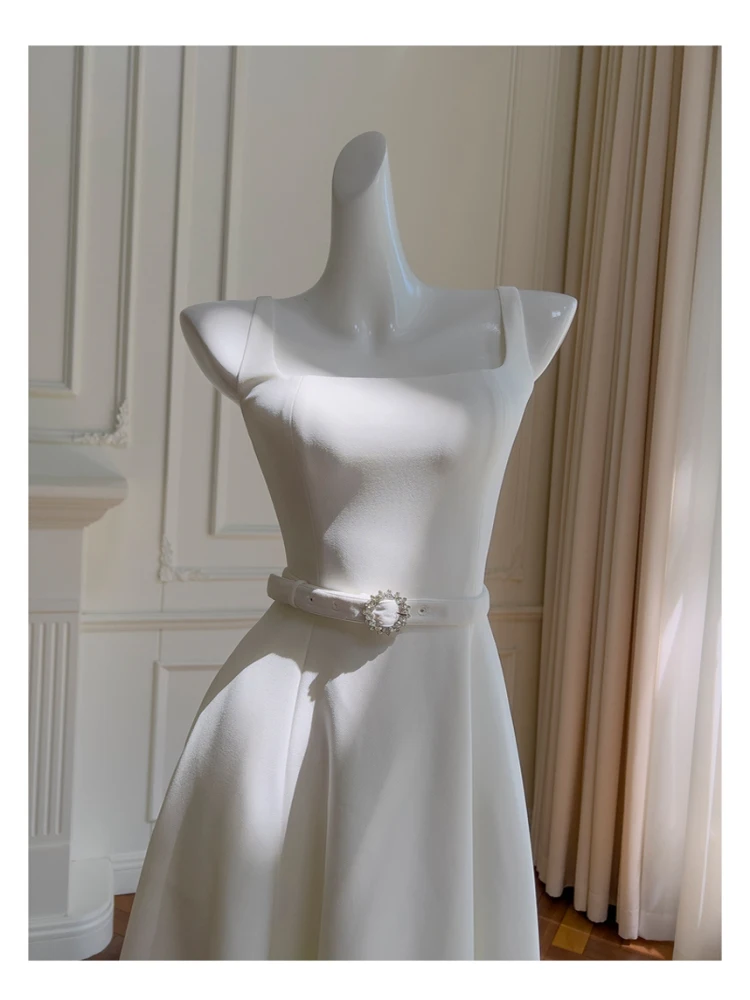 Ele White Wedding Dr Vintage Aosphere High-End Feeling Holiday Dr per fidanzamento e cerimonia di bere