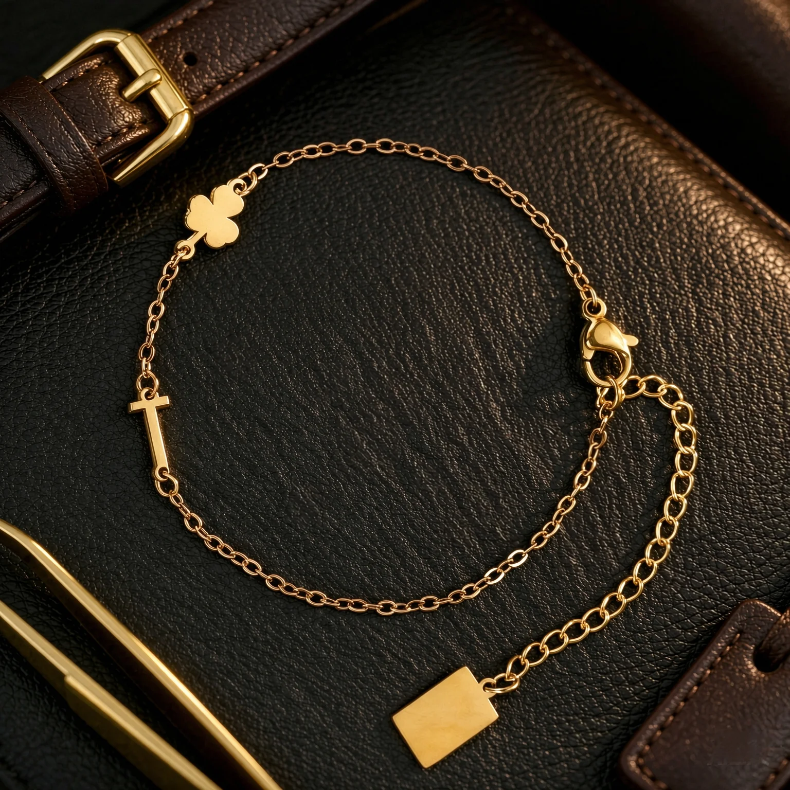 A-Z Lettrs Customized Stainless Steel Clover Bracelets for Women Engrave Name Date Women Gold Color Chain Bangles Jewelry Gift