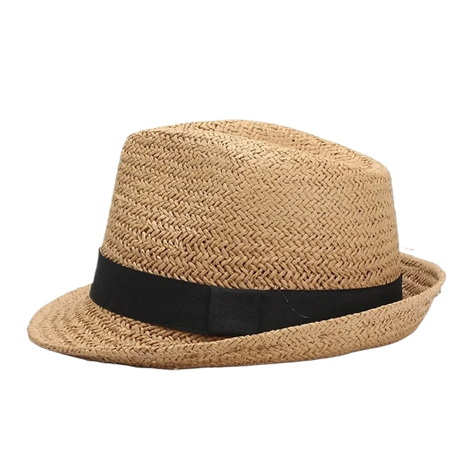 

Camel Sun Hat for Child Straw Panama Hats Children Summer Classic Beach Uv Cap Boys Girls Solid Ribbon Kids Hats and Caps
