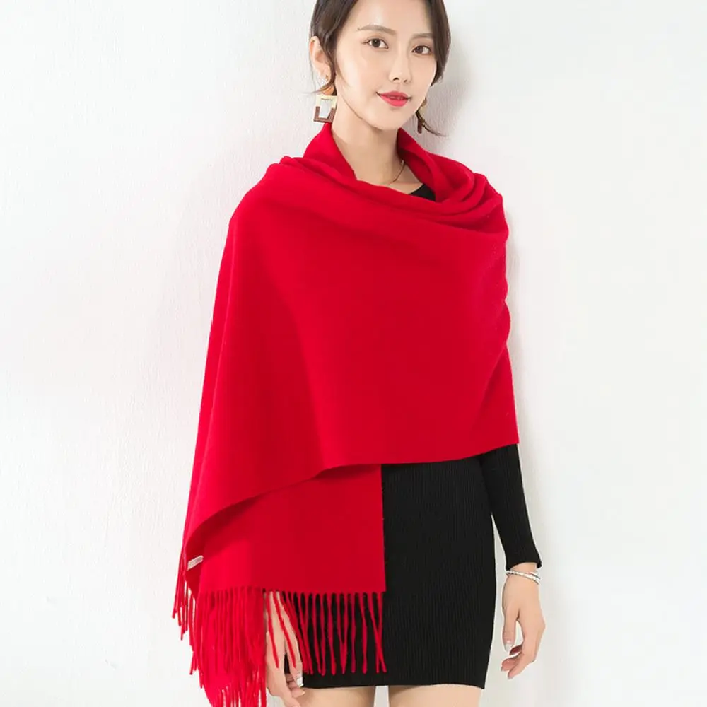 Bright Red Scarf Custom Logo Shawl Soft Polyester Wrap For Corporate Anniversary Celebration Business Party