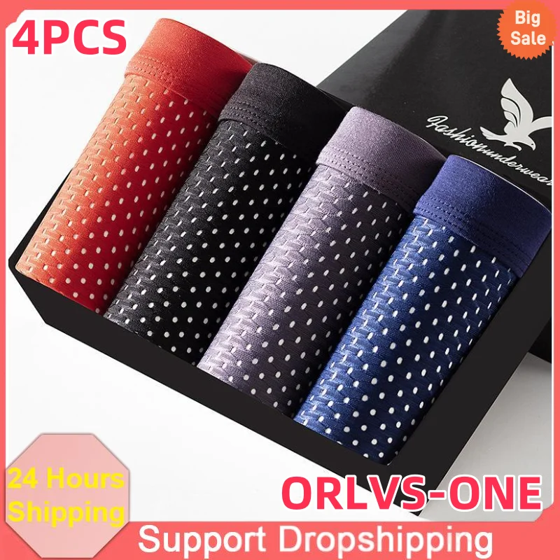 

4PCS Men's Boxers Panties Ice Silk Underpants Summer Man Breathable Boxers Shorts Underwear Homme Bamboo Hole Large Size 2XL-6XL