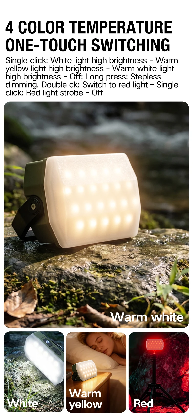 Tragbare Outdoor-Campinglaterne, superlange 4000-mAh-Batterie, wiederaufladbares Notlicht, starker Magnet, Arbeitslicht für Reparaturen – Detail 4