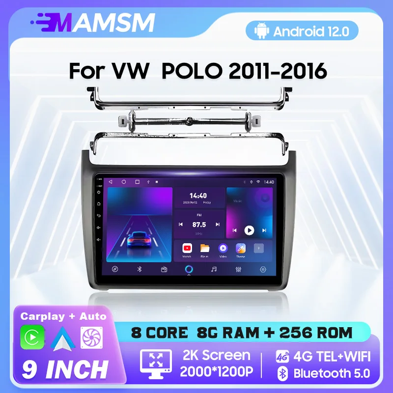 

MAMM 9inch Car Radio Multimedia Player CarPlay For Volkswagen POLO 2011-2016 Android Auto Player GPS FM 2 DIN Bluetooth 4G WiFi