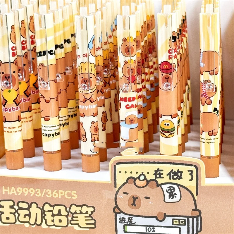 36 pcs/lot Kawaii Capybara Mechanical Pencil Cute 0.5mm Drawing Writing Automatic Pen School Office Supplies