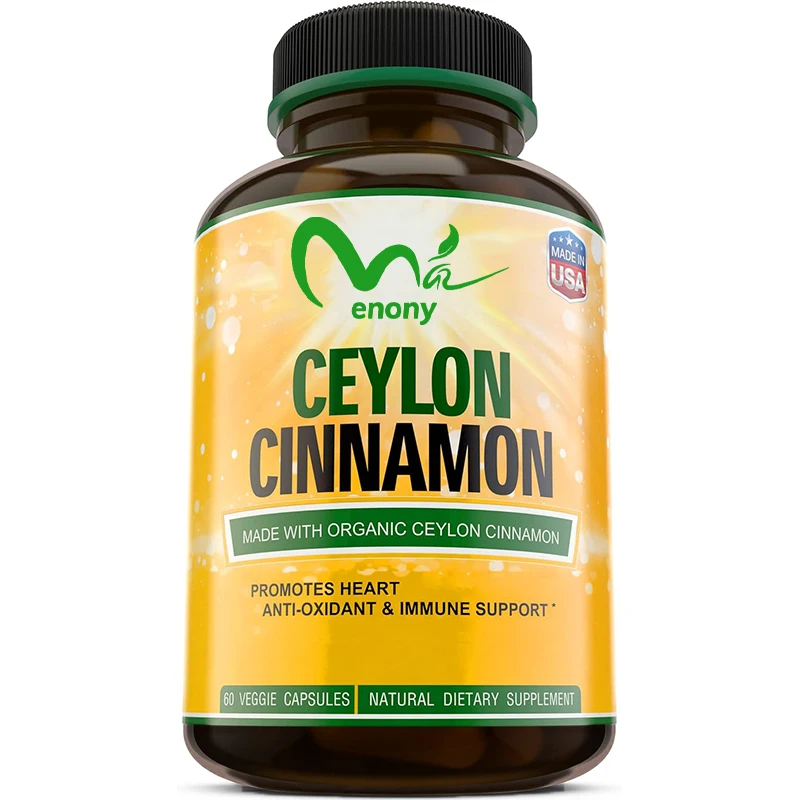Organic Ceylon Cinnamon Supplement 60 Capsules, 1200mg Natural Antioxidant Diet, Promotes Heart and Immune Health