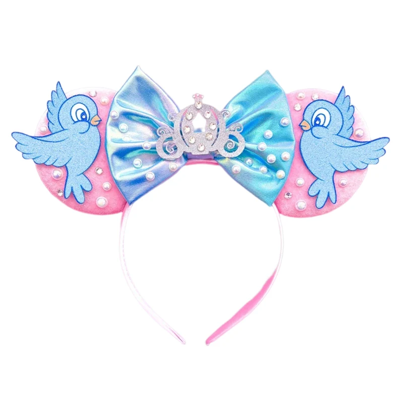 

Disney Pumpkin Wagon Headband Girl Crystal Shoes Ears Headwear Kid Adult Carnival Crown Bow Hairband Women Cinderella Hair Band