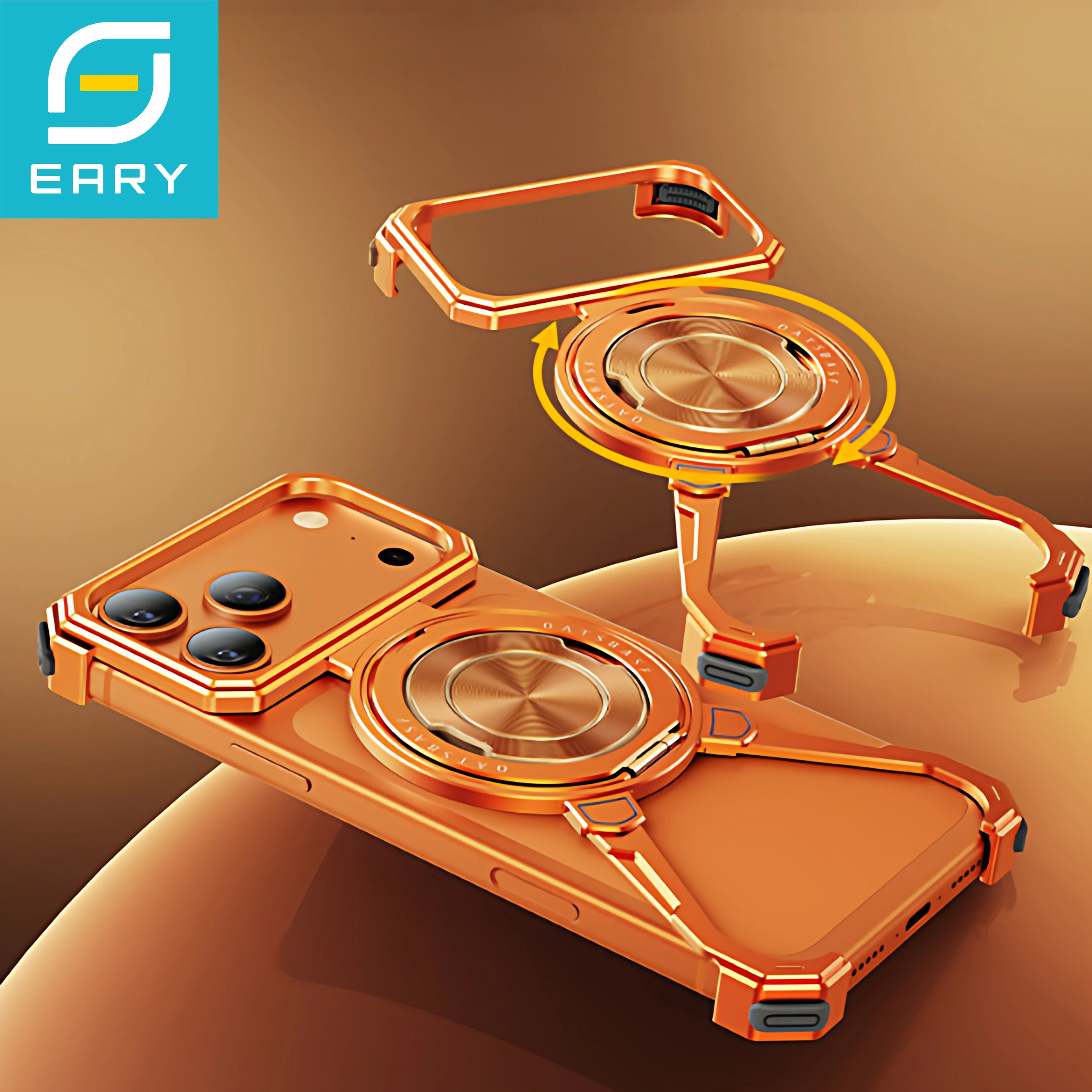 

Eary Frameless Case for iPhone 17 Pro Max 360°Rotation Ring Stand Frameless Metal Shockproof Drop Protection Bumper Phone Cover
