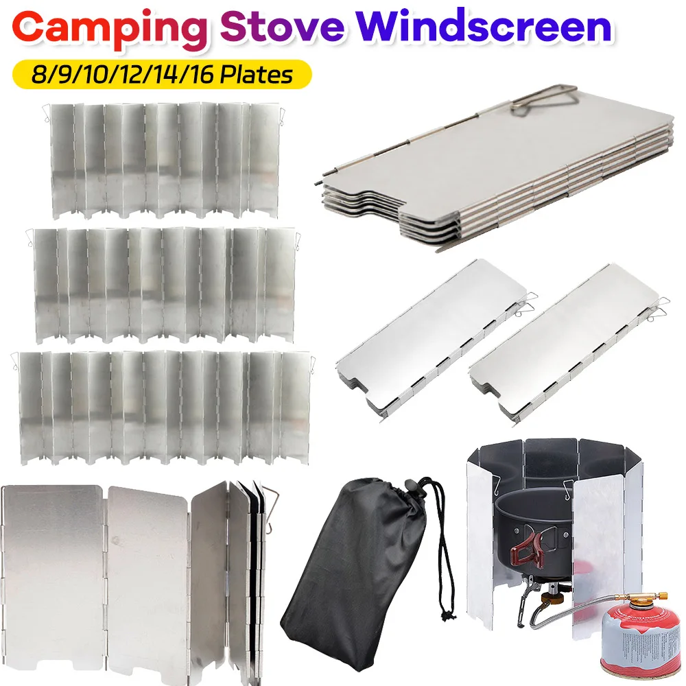 6-16 Plates Foldable Gas Stove Windshield Outdoor Camping Cooking Burner Windproof Screen Aluminium Alloy Stove Wind Shield