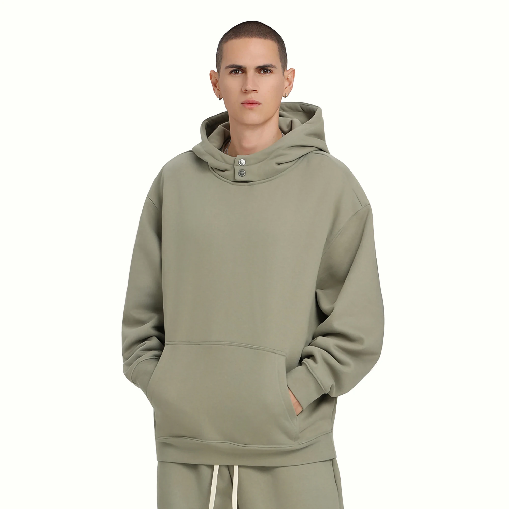 

UNITE TOUD Men's 510GSM Fleece Lined Button Hoodie Oversize Heavyweight Cotton Blend Winter Streetwear S-3XL 6Colors