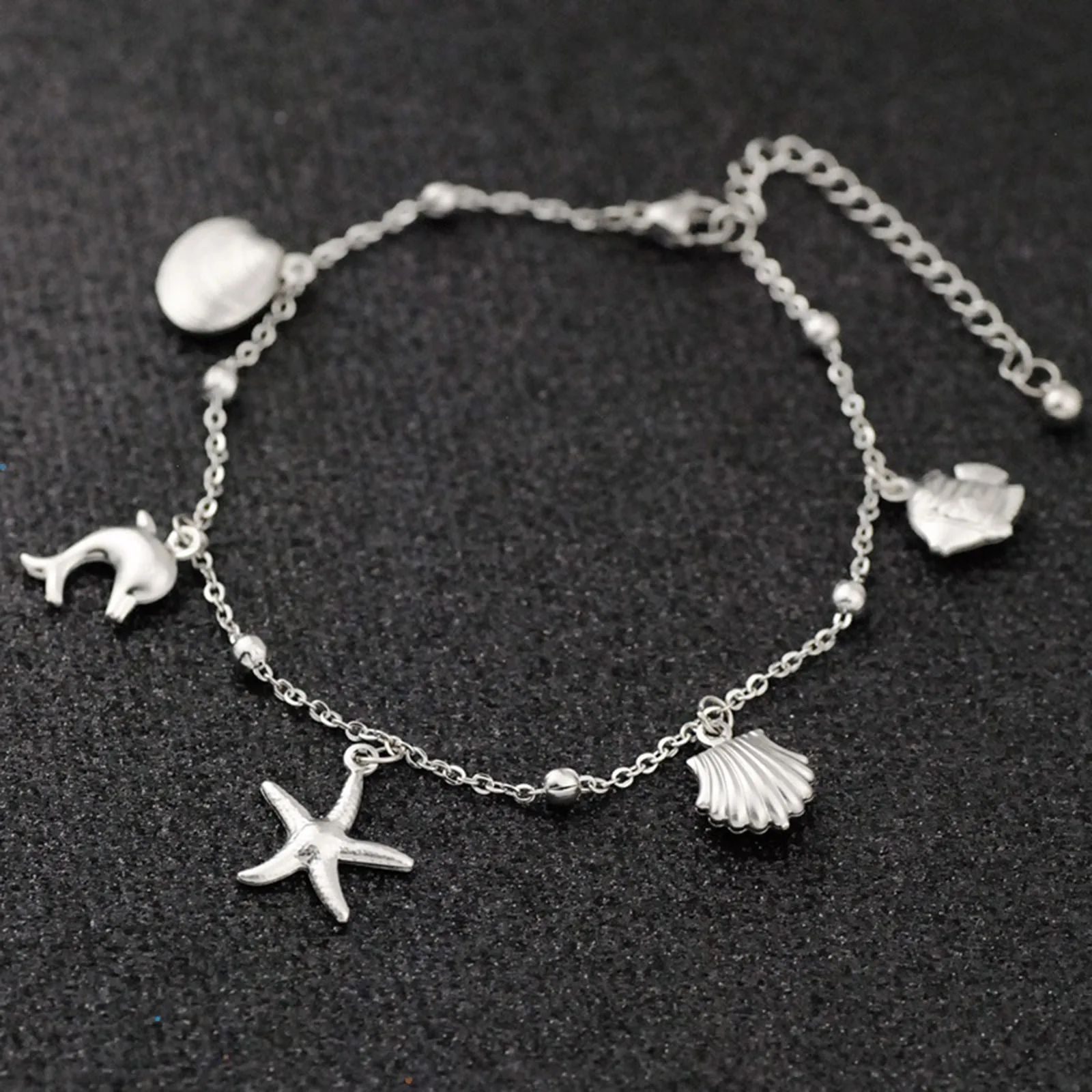 

1pc Stainless Steel Link Cable Chain Anklet Shell Star Dolphin Charms Silver Color Anklet Women Beach Barefoot Sandal Jewelry