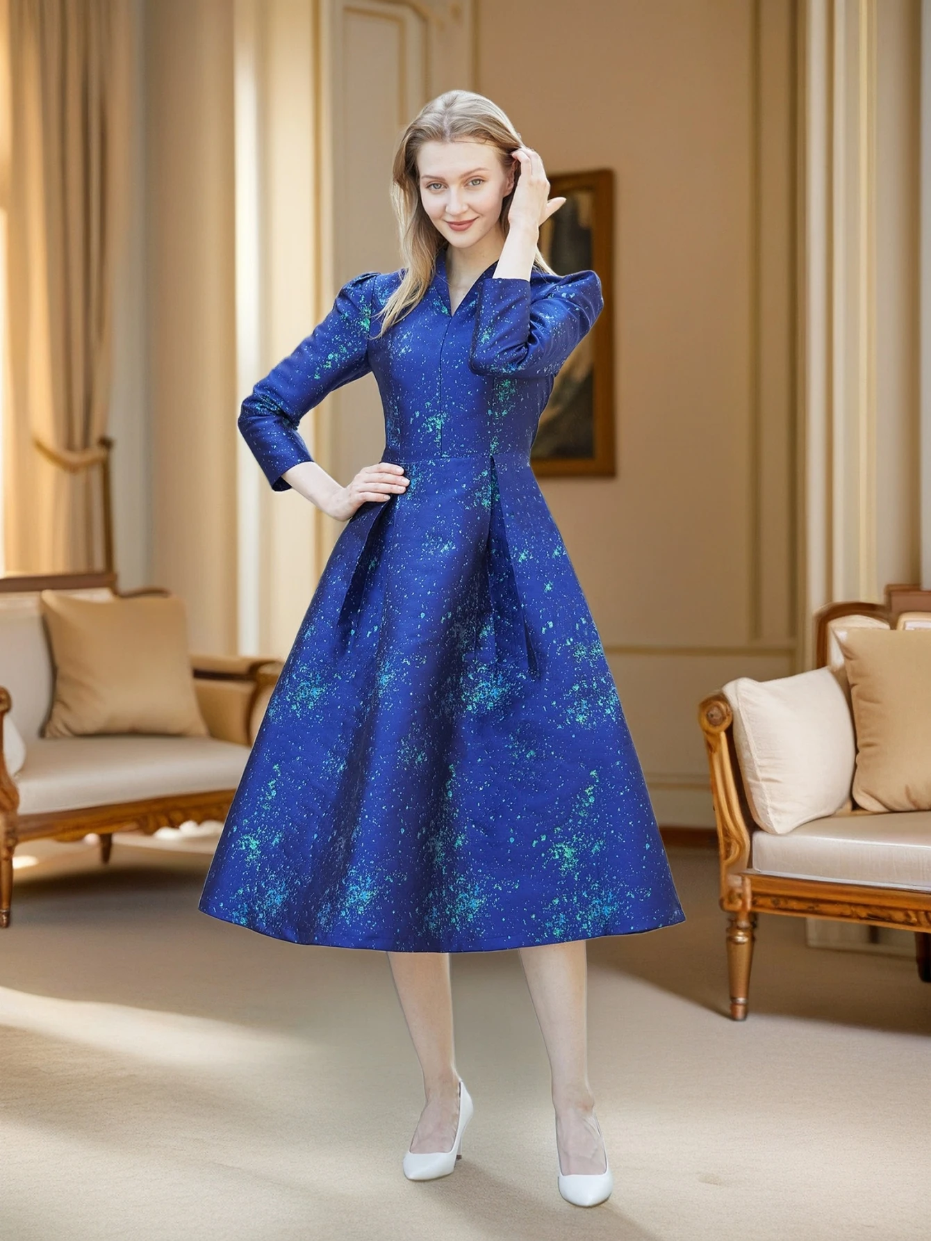 Elegant Women Jacquard Long Maxi Dress Fashion Floral Ladies Party dresses New Arrival Evening Fall Autumn Winter Clothing