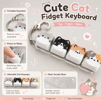Cute Cat Relax Button Keycap, Kawaii Cat 4-Key Keyboard Fidget Toy for Friends Gift, Portable Fidget Keychain Fashion Bag Charm 2