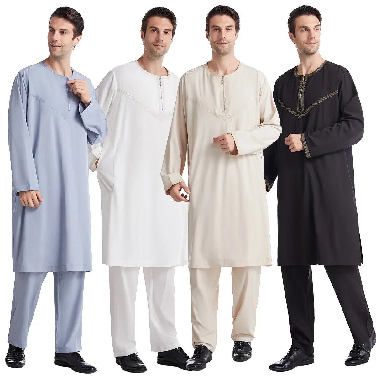 Arab pria gaya baru Muslim bordir Set jubah pakaian, Dubai, Pakistan, jubah Muslim Timur Tengah, Turki, Muslim Maroko