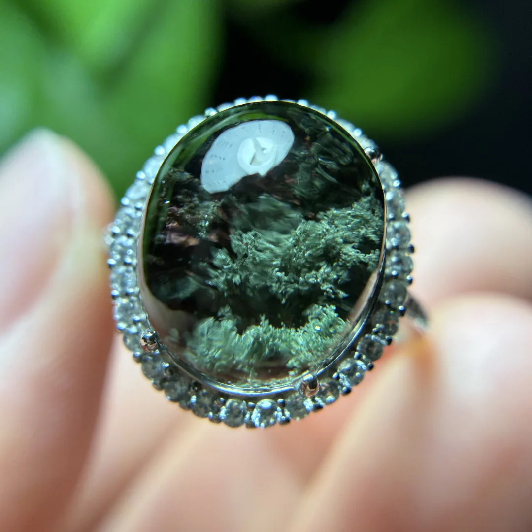 

Натуральный Зеленый Фантом Регулируемое Кольцо Кристалл Кольцо Серебро 925 13,8*11,6 мм BIg Овальная Бусина Фантом Женщины Мужчины Ювелирные Изделия AAAAAA