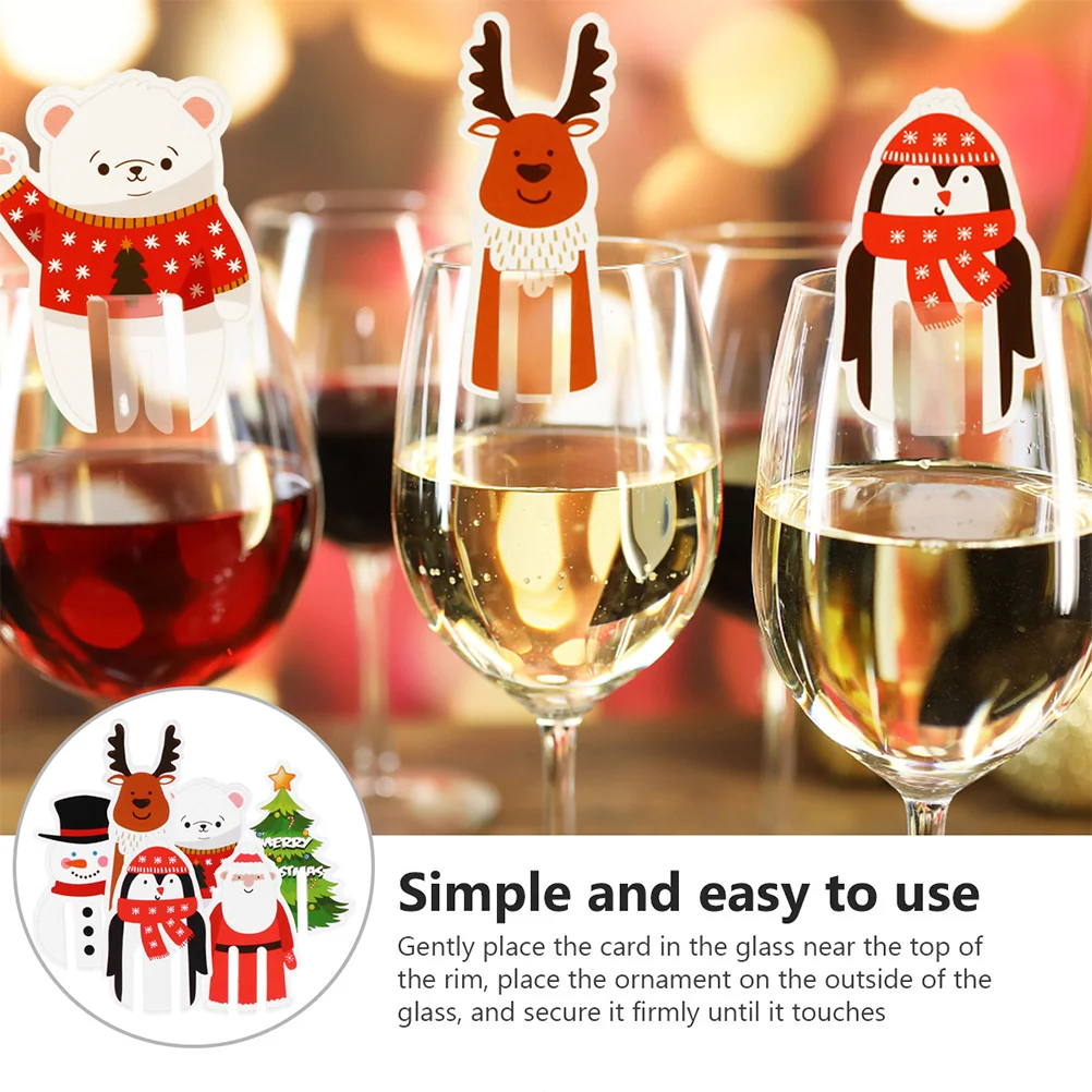

24Pcs Christmas Cartoon Paper Cards Wine Glass Decorative Signs Xmas Party Paper Craft Adornments Christmas Supplies