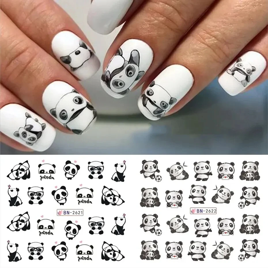 12 Designs Kawaii Panda Nail Art Stickers Cute Bamboo Bear Nail Water Decals Sliders Transfer Tattoos for Manicure Decorations