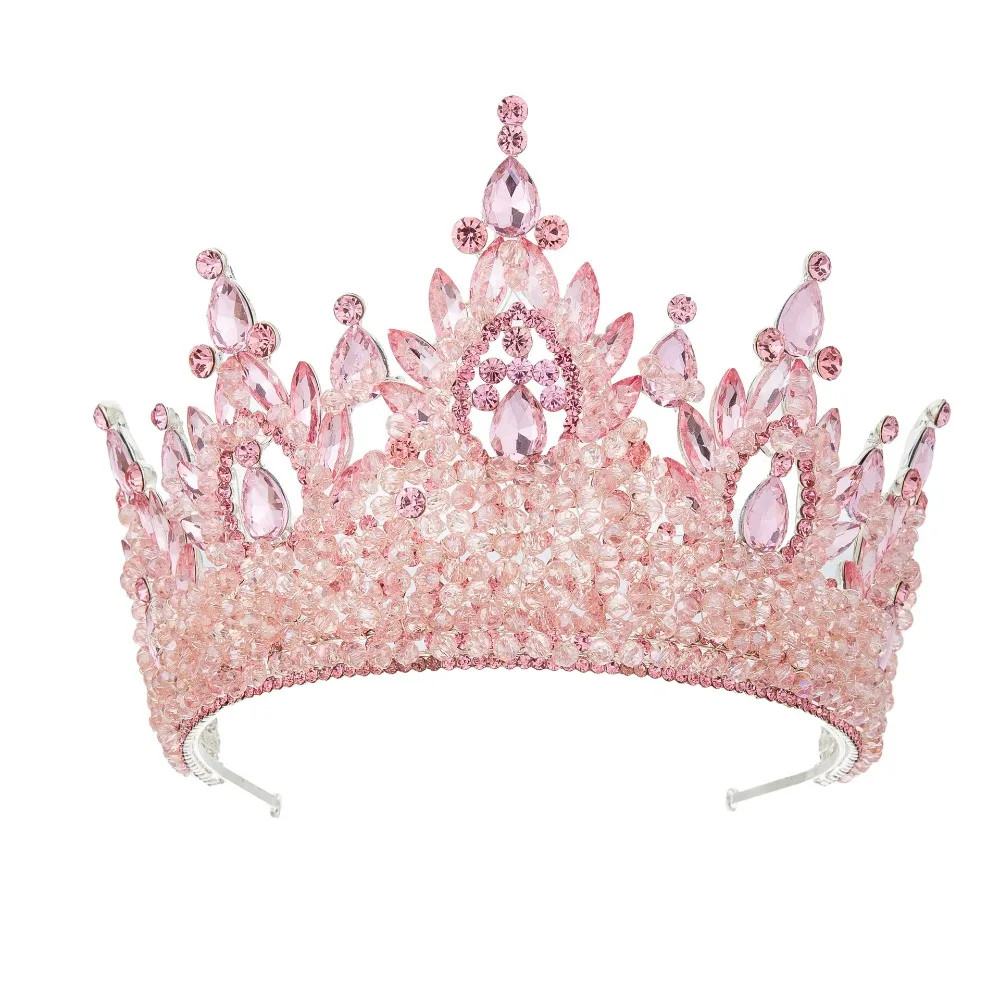 Luxury Oversized Baroque Crown Electroplated Hair Jewelry Queen Princess Tiara Headpieces Cake Decorations Crystal Cake Topper