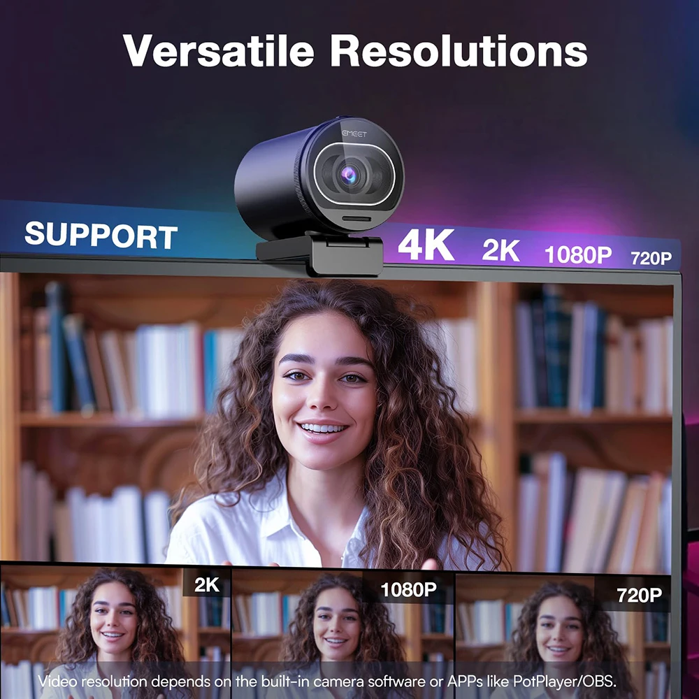 4K Webcam EMEET S600 SmartCam With Tripod USB Camera for Computer/Laptop Autofocus Sony Sensor 60FPS@1080P Streaming Web Camera