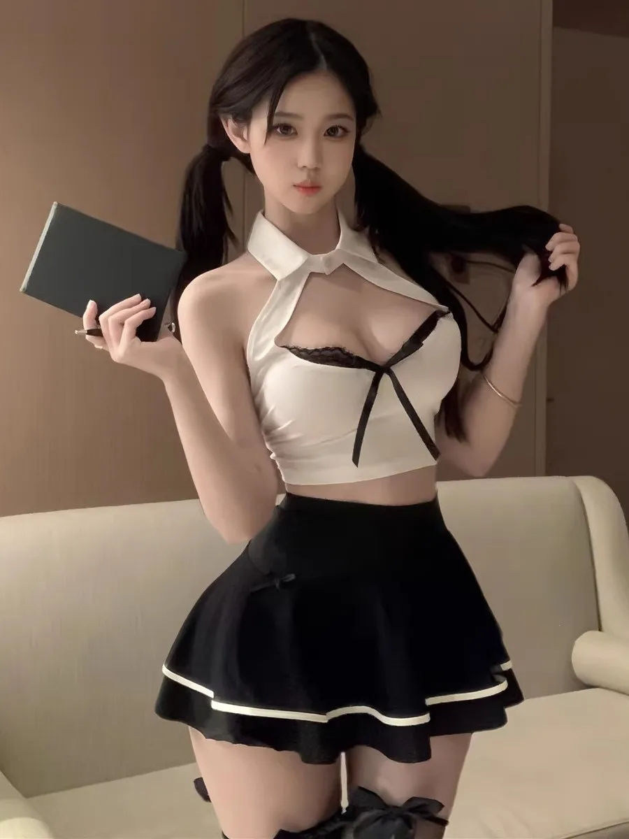 

Sexy Hollow out Neline Skirt orm Set for Students ort Tank Top Pleated f Body Skirt Faionable Ensemble