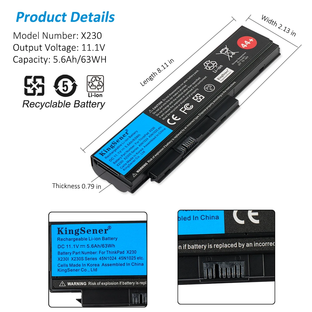 KingSener 45N1025 Laptop Battery For Lenovo Thinkpad X230 X230i X230S 45N1024 45N1028 45N1029 45N1020 45N1021 63WH 94WH