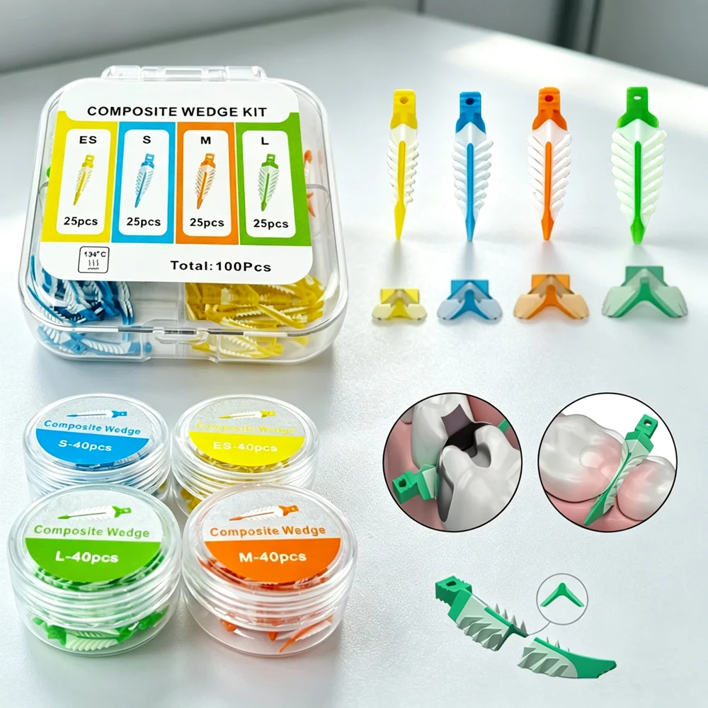 Dental Composite Wedge Kit Autoclavable 134℃ Interdental Teeth Separator Wedges Silicone Adaptive Tooth Gap for Resin Filling