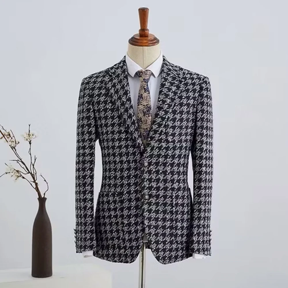 

Элегантные мужские костюмы, комплект из 2-х предметов, куртка, брюки, жилет, комплекты высокого качества, однобортный мужской костюм с лацканами «гусиные лапки» для выпускного вечера