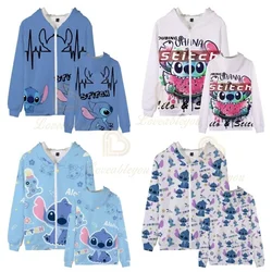 New Autumn Children's Hoodie 3D Fashion Cartoon Print Harajuku Zipper Coat Boys and Girls 4-14T Lilo and Stitch Fashion Jacket