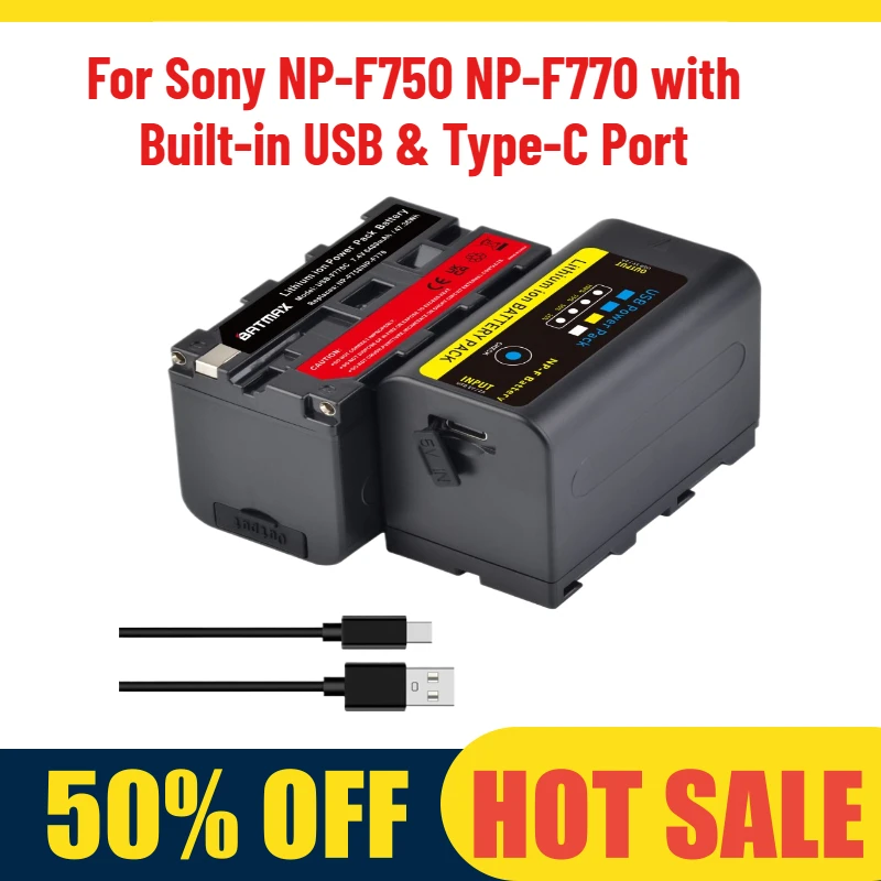 

Аккумулятор прямой зарядки USB-C для Sony NP-F750 NP-F770 со встроенным портом USB и Type-C