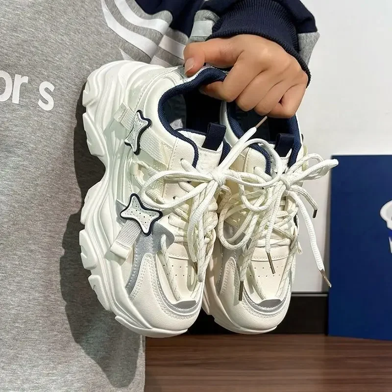 Women's Shoes Leather Upper Dad Shoes Thick Sole Height Increasing Sport Korean Style Campus Style All Season Plain Versatile