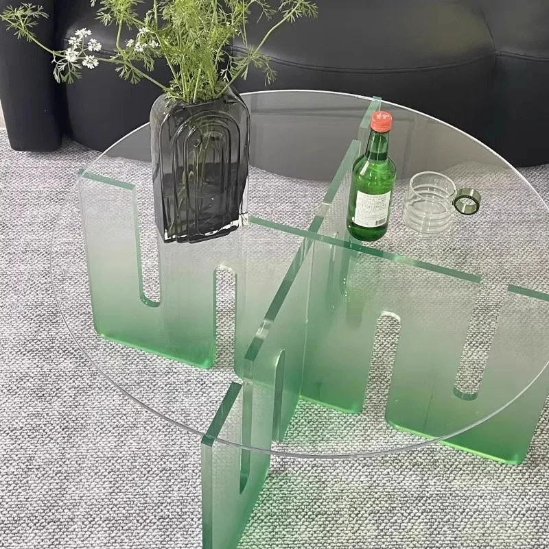 Mesa de centro suspendida de acrílico simple y moderna, mesa de té de cambio gradual para el hogar y la sala de estar