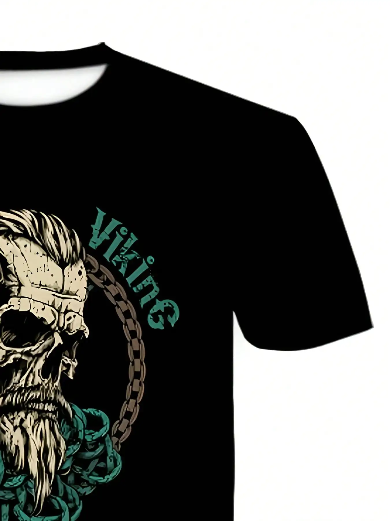 قطعة واحدة من تي شيرت مطبوع عليه جمجمة الفايكنج للرجال، رقبة دائرية كاجوال، قماش بوليستر 100%، تصميم طباعة منظم، S