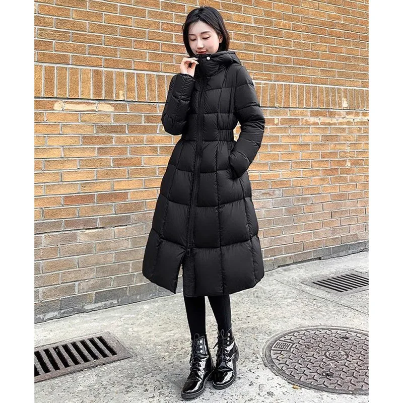 Mode Unten Baumwolle Mantel Weibliche 2026 Neue Winter Taille Lange Baumwolle Gefütterte Jacke Frauen Parkas Verdickt Outwear Mit Kapuze Over
