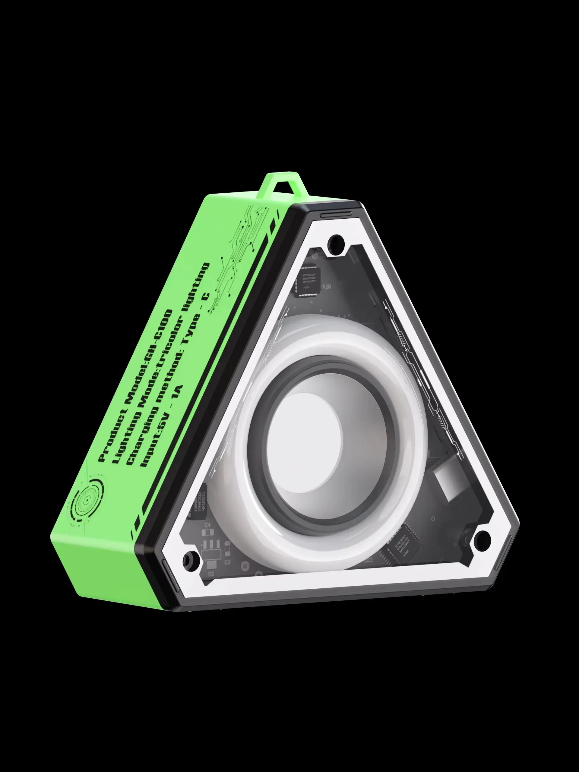 Triangle Mecha Portable Bluetooth Speaker with Digital Clock Warm Light Subwoofer Camping Flashlight for Outdoor Backpack Hangin