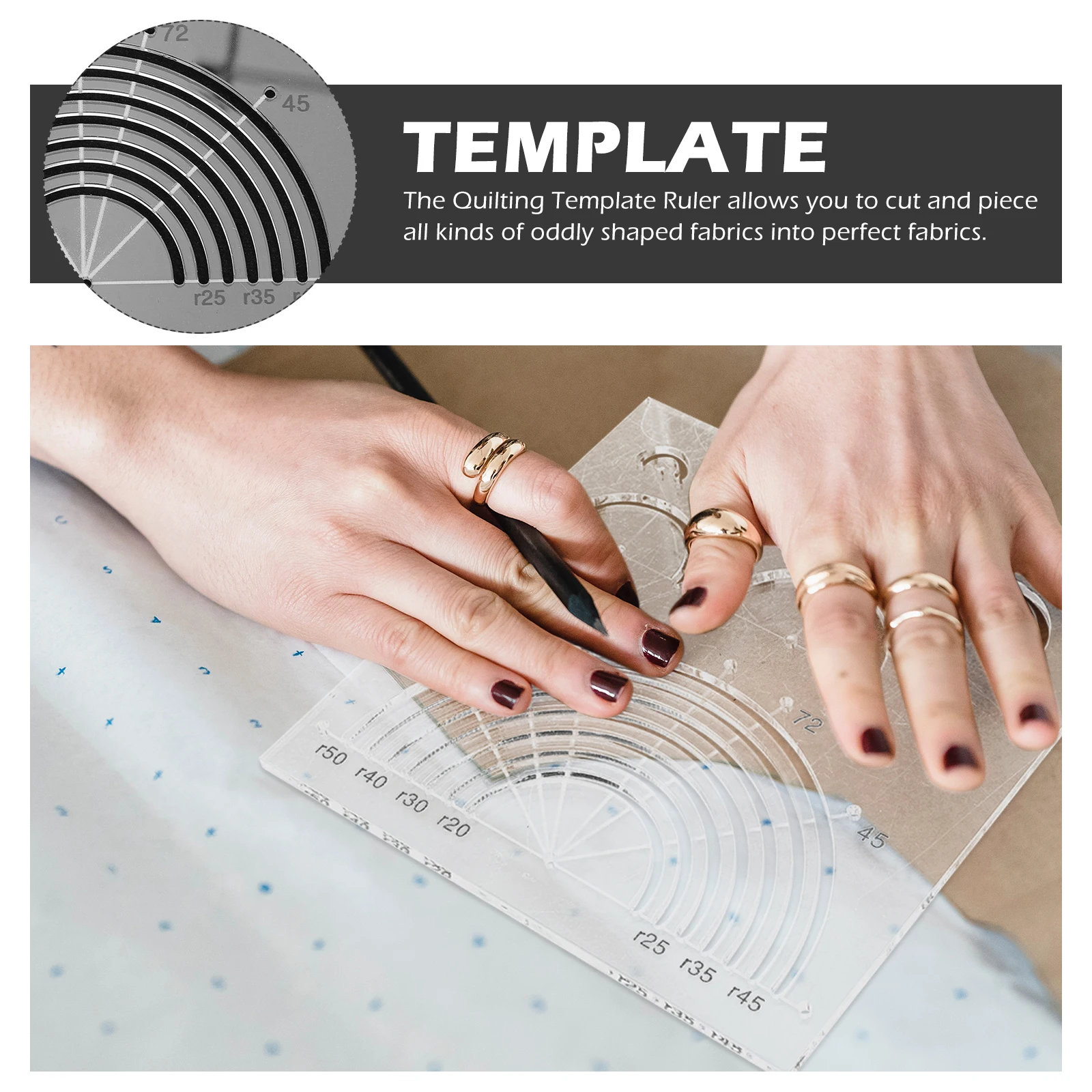 Durevole acrilico trasparente quilting righello modello strumento per cucire guida al taglio del tessuto per principianti patchwork fai da te a forma di semicerchio
