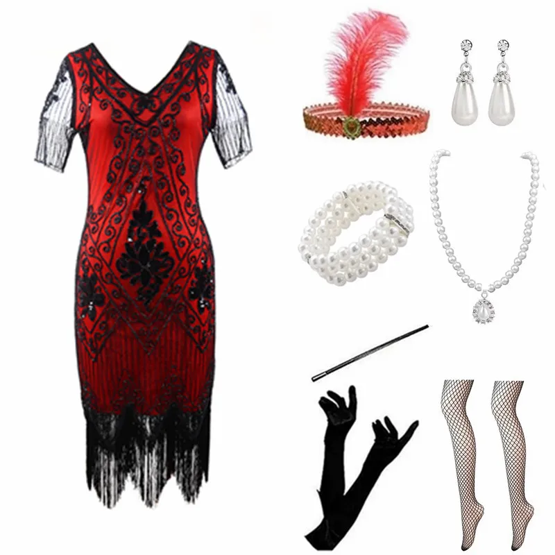 ชุดราตรี Loween 920S แบบ Gatsby ประดับเลื่อมและพู่ห้อย สไตล์เรโทร คอวี หรือแบบ Sve Ball Gown สำหรับงานเฉลิมฉลอง