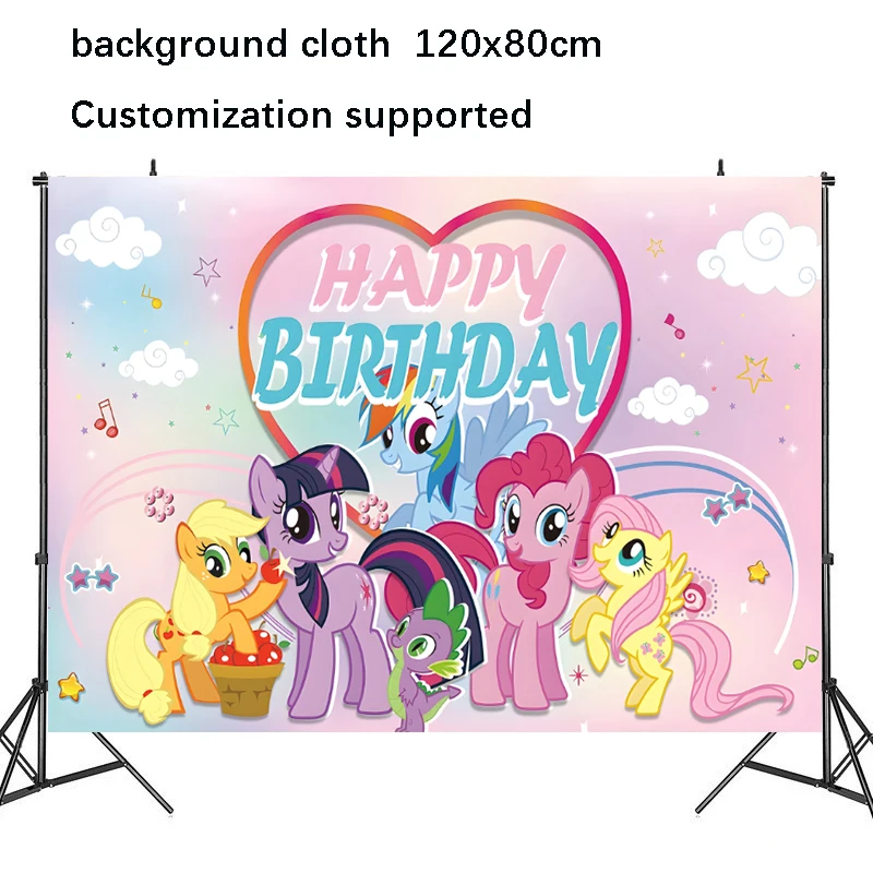 My Little Pony Geburtstagsparty-Dekoration, Einweggeschirr-Set für Mädchen, Gastgeschenke, rosa Pony-Teller, Tassen, Kuchendeckel, Babyparty – Detail 3