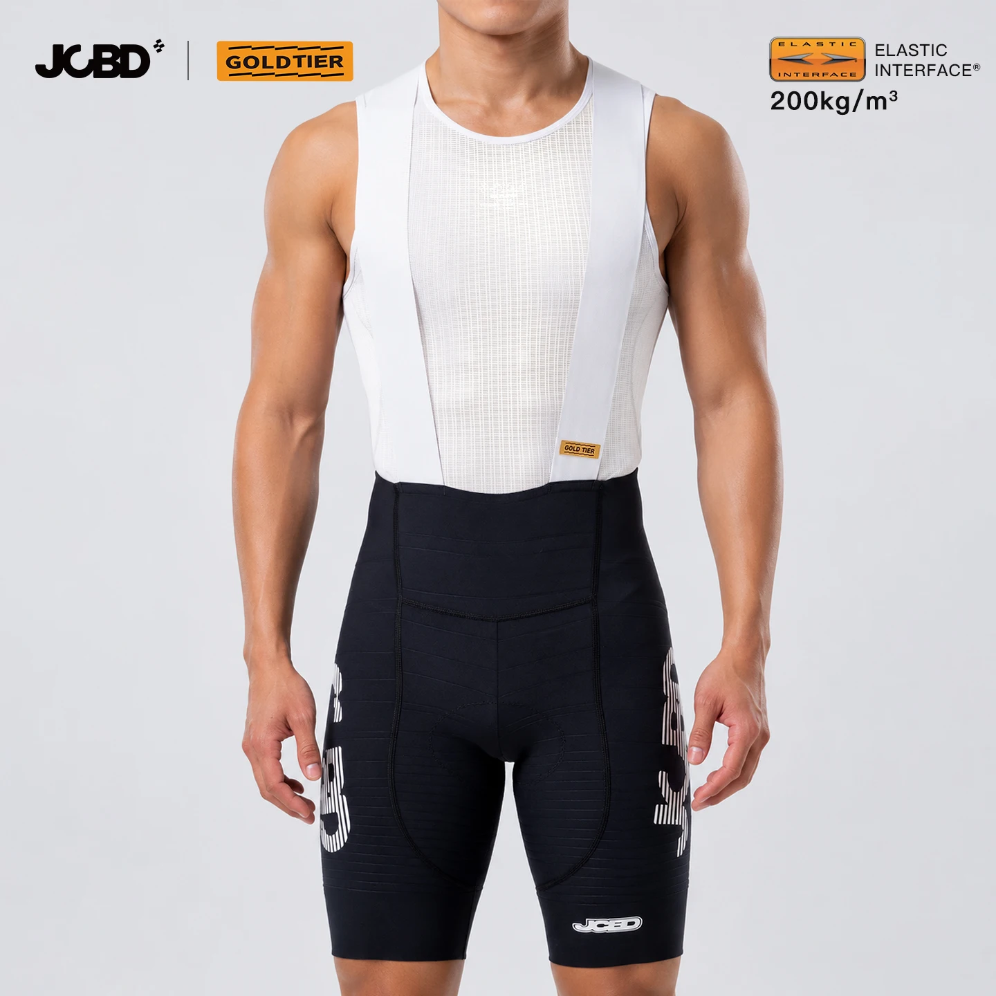 JCBD GOLD Aero Cycling Bib Shorts Performance Woven Fabric Graduated Compression Road Bike Shorts Muscle Support 200 EIT Chamois