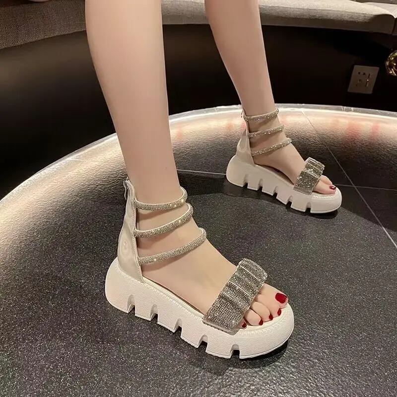 2022 Round toe platform sandals for women summer new high top back zipper fashion rhinestones all-match casual sandals for women