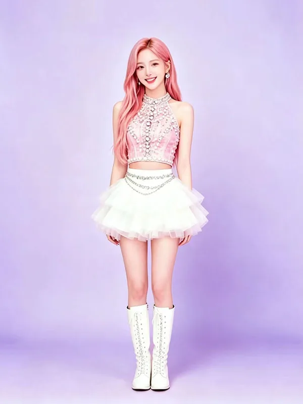 Puffy Mesh Short Skirt Diamond Waist Decor Stage Performance Half Body Net Skirt Korean Group Song Playing White Cake Skirt