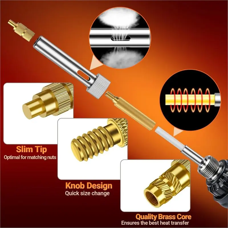 US Plug Heat-Set Insert Soldering Tip Set Includes M2, M3 M4, M5 M6 Screws And Nuts-A68E