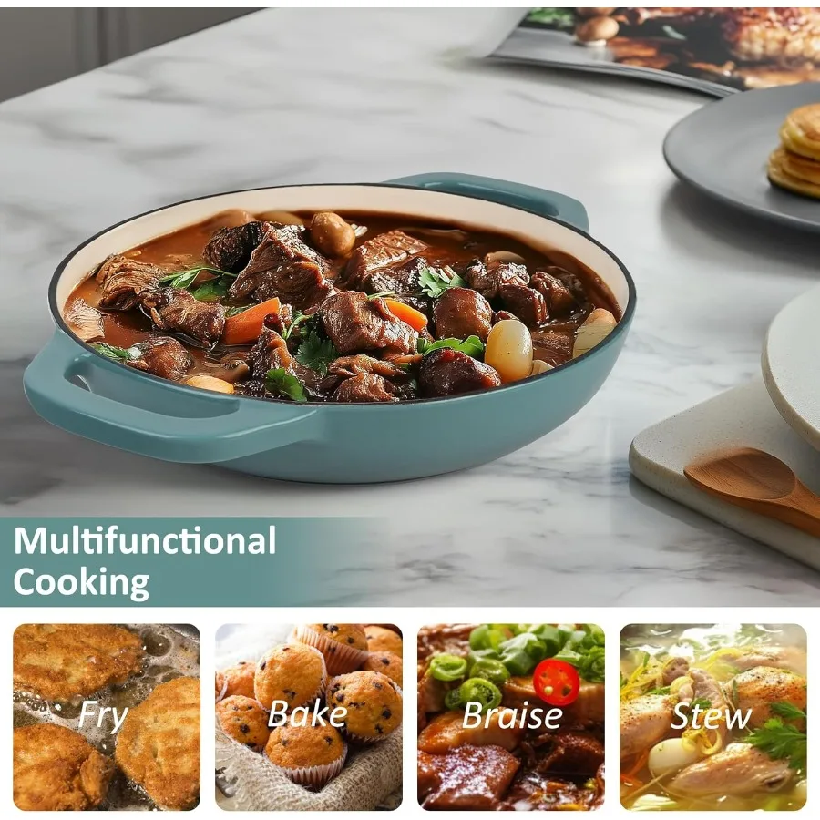 فرن هولندي من الحديد الزهر المطلي بالمينا مع غطاء وعاء خبز غير لاصق للخبز والطهاق أدوات طهي خزفي مقاومة للفرن شديدة التحمل