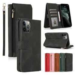 Luxury Case for iPhone 17 16 15 14 13 12 Mini 11 Pro X XS Max XR PLUS Air Wallet Leather Cards Holder Stand Flip Phone Bags