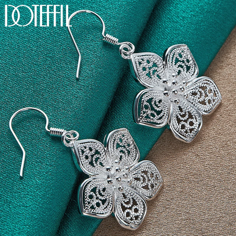 DOTEFFIL 925 Sterling Silber Blume Sterne Tropfen Ohrringe Für Frau Hochzeit Engagement Schmuck