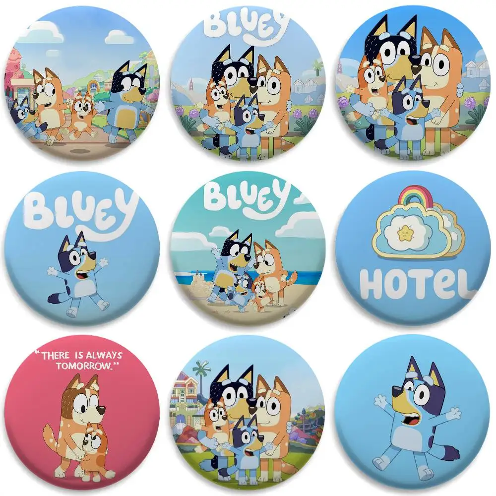 

Cute B-BlueyS Cartoon Badges Round Exquisite Badge Brooches Creative Pins For Clothes Hat Backpack Gift Accessories